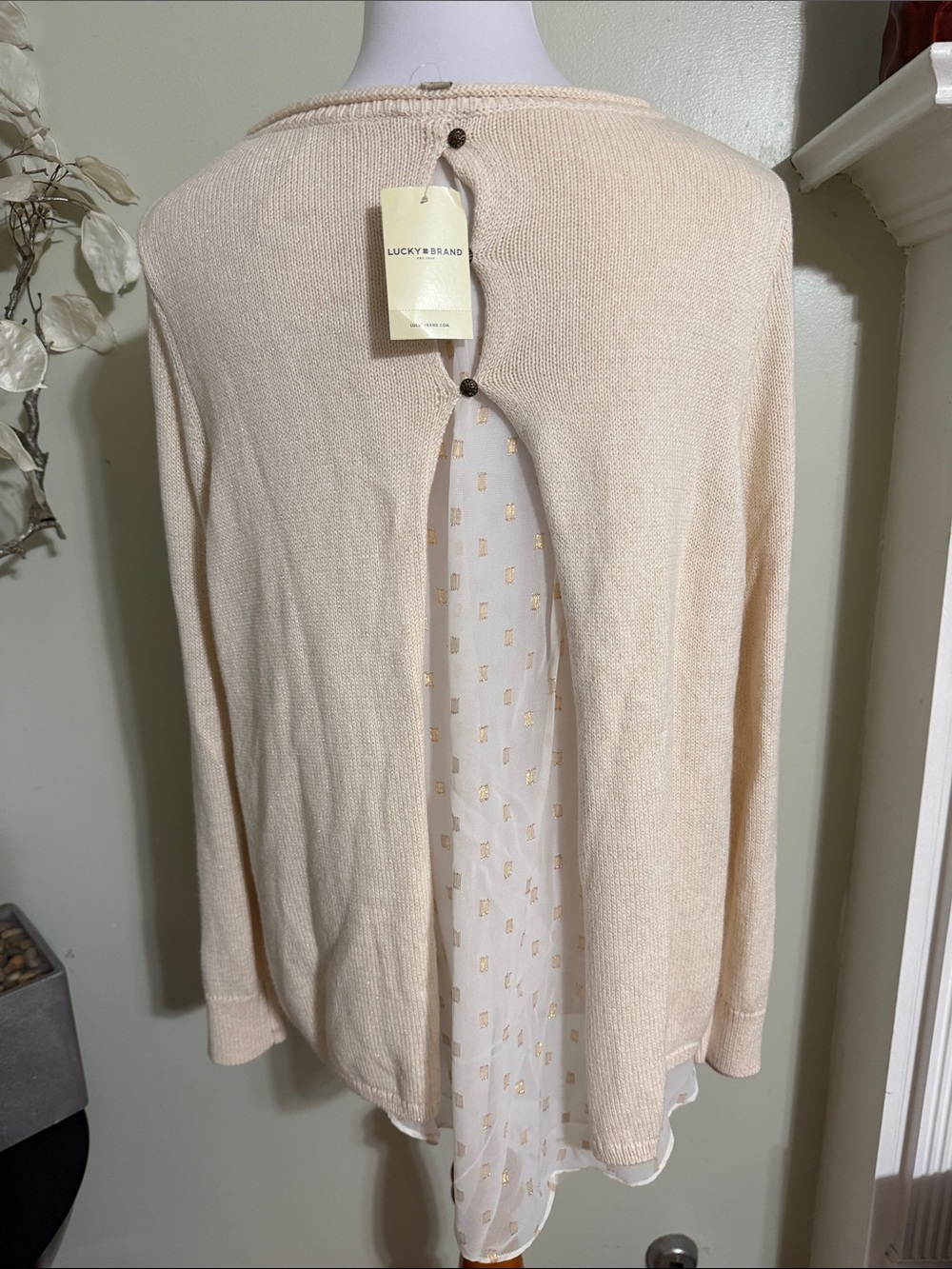 Lucky Brand Cream Cable Front Scoop Neck Sweater - Picture 5 of 8